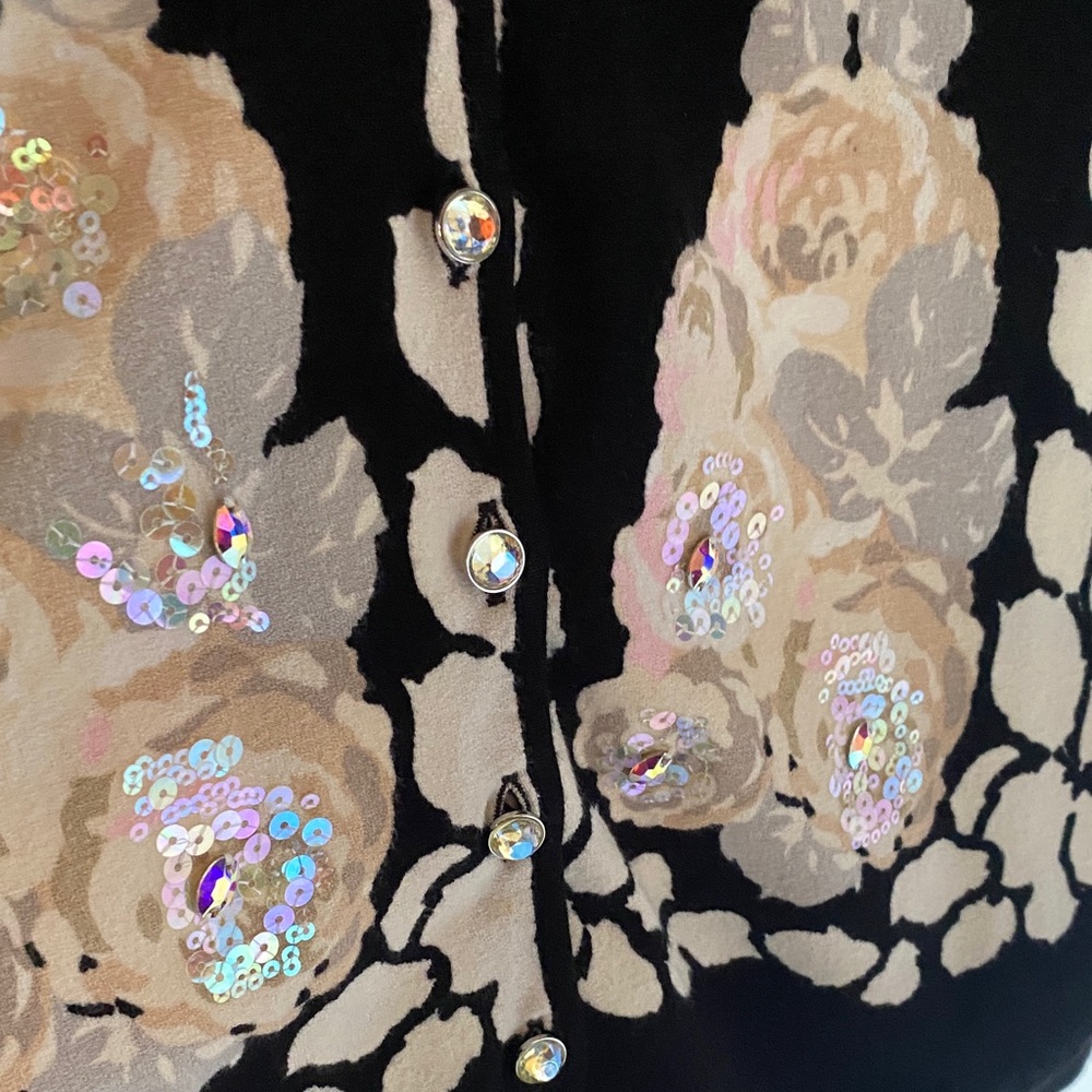 Blumarine Black & Cream Floral Button-Front Cardigan – Made in Italy - Picture 2 of 8